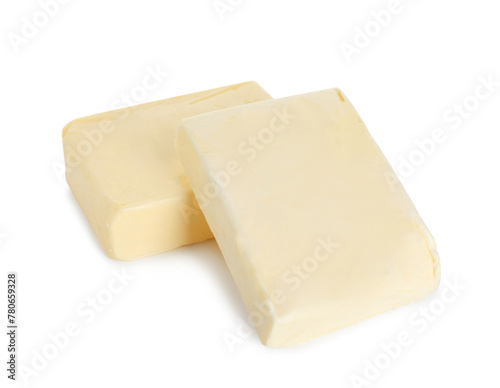 Blocks of tasty butter isolated on white