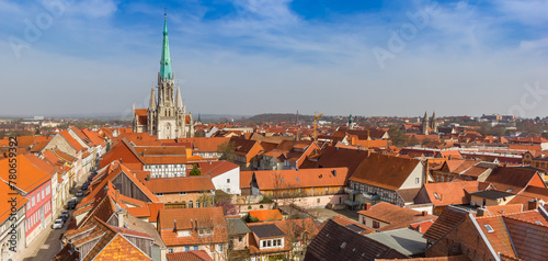 Panorama of the skyline with historic church in Muhlhausen, Germany