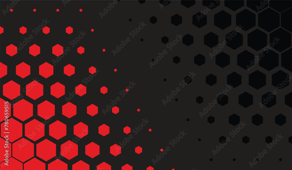 Abstract background with red and black hexagons, minimalist sporty background design.