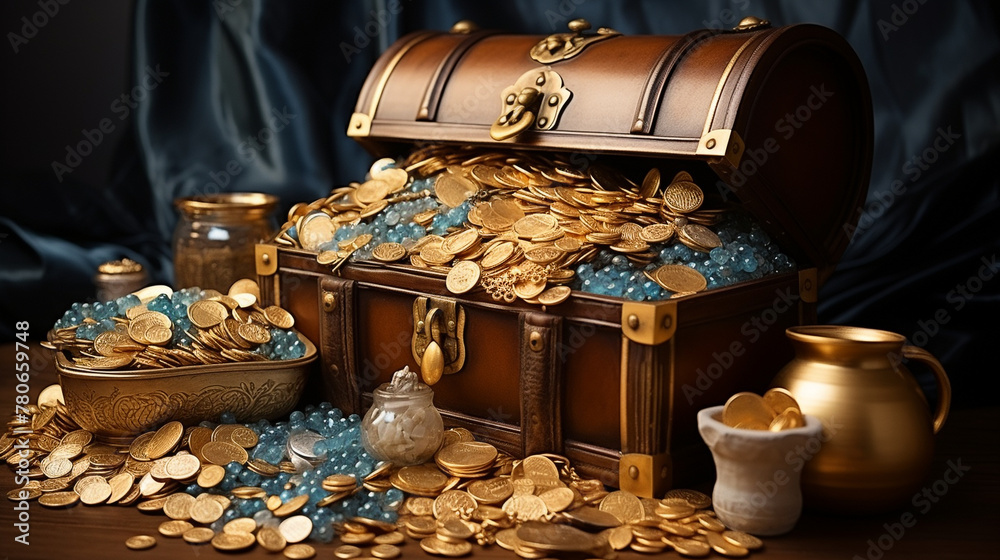 A treasure chest full of gold coins.