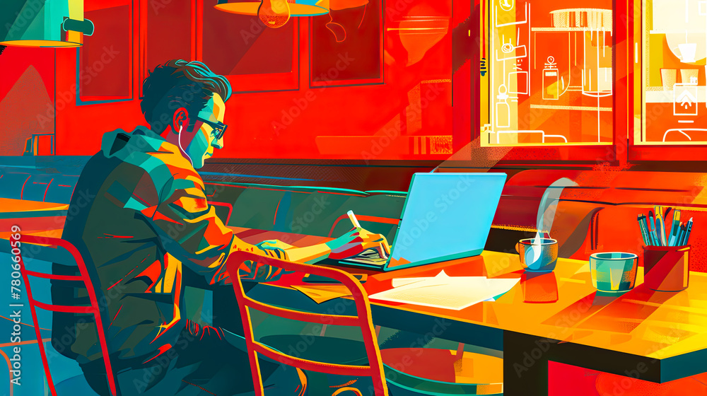 Menschen arbeiten remote in einem Cafe an Projekten Menschen arbeiten remote in einem Cafe an Projekten