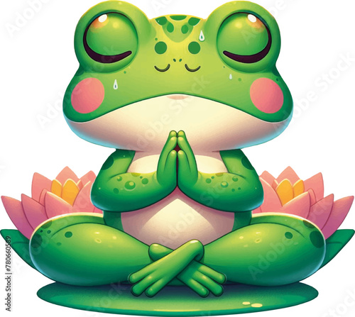 cute cartoon frog doing yoga