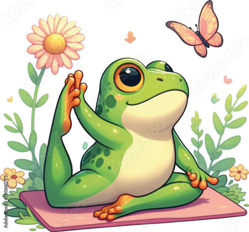 cute cartoon frog doing yoga