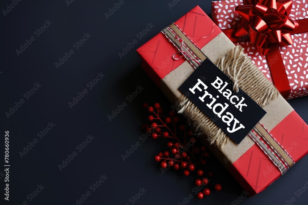 Black Friday concept with red gift box and berrie