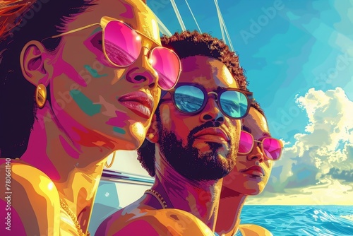 Summer holidays on the beach with family and friends,  vector illustration, AI generated © Дмитро Петрина