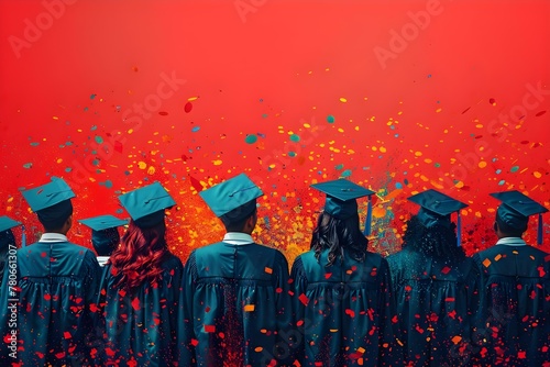 Diverse College Graduates Commemorating Academic Achievements at Graduation Ceremony. Concept Academic Achievements, Graduation Ceremony, College Graduates, Diverse Students, Commemoration
