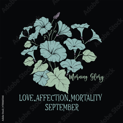 Morning glory, September, Love affection mortality, Birth month flower svg, birthday flower svg, Wildflower svg, Flower Botanical Clipart
