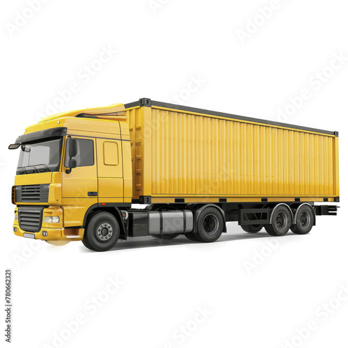 yellow truck with cargo container isolated on transparent background