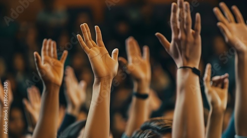 Raised Hands in Lecture Hall Expressing Ambition and Thirst for Learning