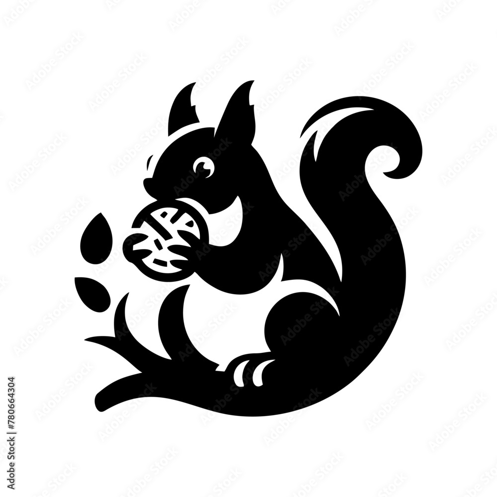Squirrel logo vector. Squirrel with acorn vector silhouette icon on white background