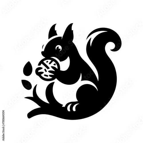 Squirrel logo vector. Squirrel with acorn vector silhouette icon on white background