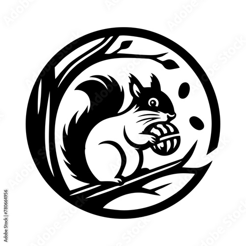 Squirrel logo vector. Squirrel with acorn vector silhouette icon on white background