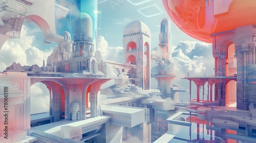 Twisted Architectural Elegance: Surreal Urban Fantasy./n