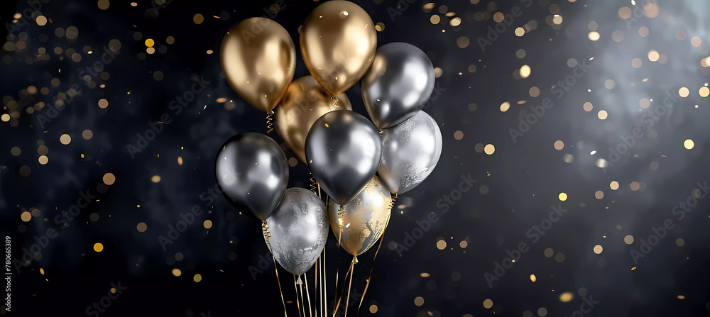 Golden and silver balloons party background. Generative ai design concept art. Golden and silver balloons party background. Generative ai design concept art.