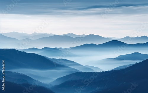 minimalistic mountain landscape in foggy haze, neutral background