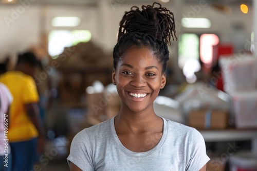 Portrait of a young female volunteer at a community center photo