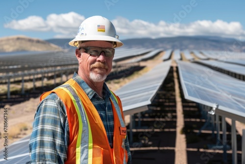Portrait of a middle aged male engineer on the solar farm © Geber86