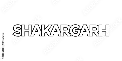 Shakargarh in the Pakistan emblem. The design features a geometric style, vector illustration with bold typography in a modern font. The graphic slogan lettering.