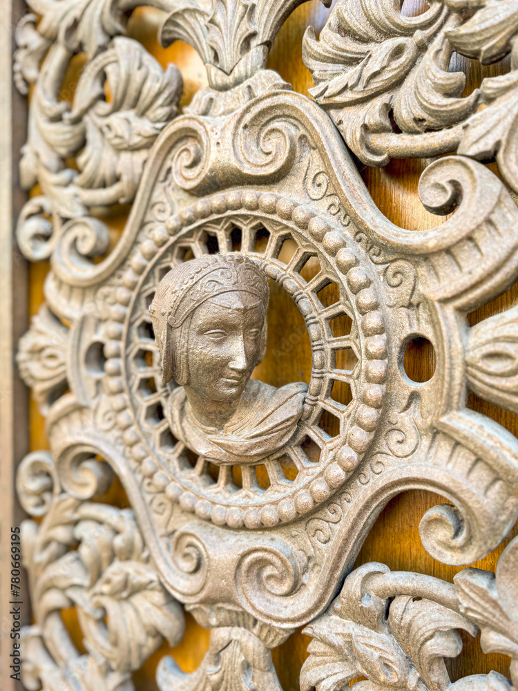 Medieval design of brass door grill (courtesan detail)