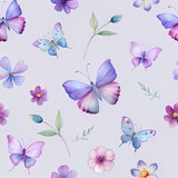 Seamless pattern with colorful blooms and butterflies 1