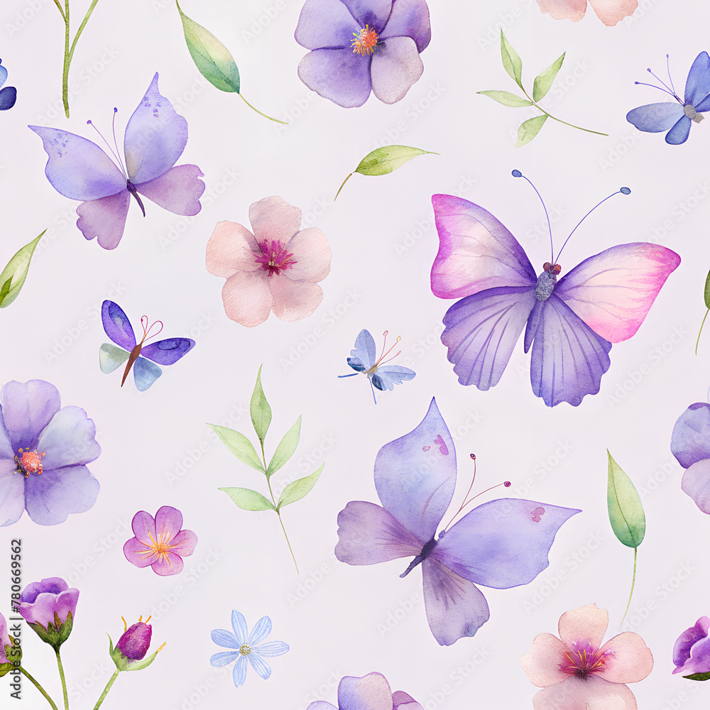 Seamless pattern with colorful blooms and butterflies 2 Seamless pattern with colorful blooms and butterflies 2