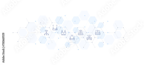 Router banner vector illustration. Style of icon between. Containing connection, wifi, connectivity, wifirouter.