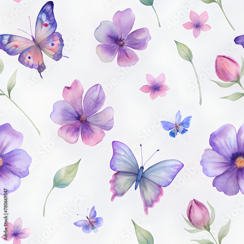 Seamless pattern with colorful blooms and butterflies 3 © LeKO_Arts