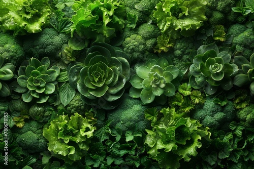 Dense green leaves and succulents creating a lush botanical texture photo
