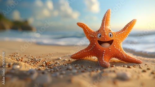 Starfish 3d clay style crawling on the sand in summer beach © saichon