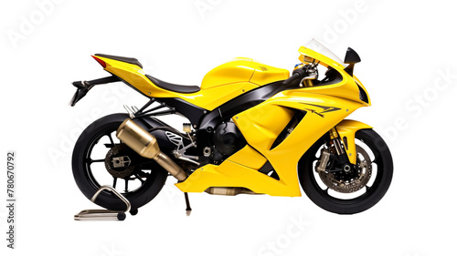 Yellow racing motorcycle on a transparent background. 