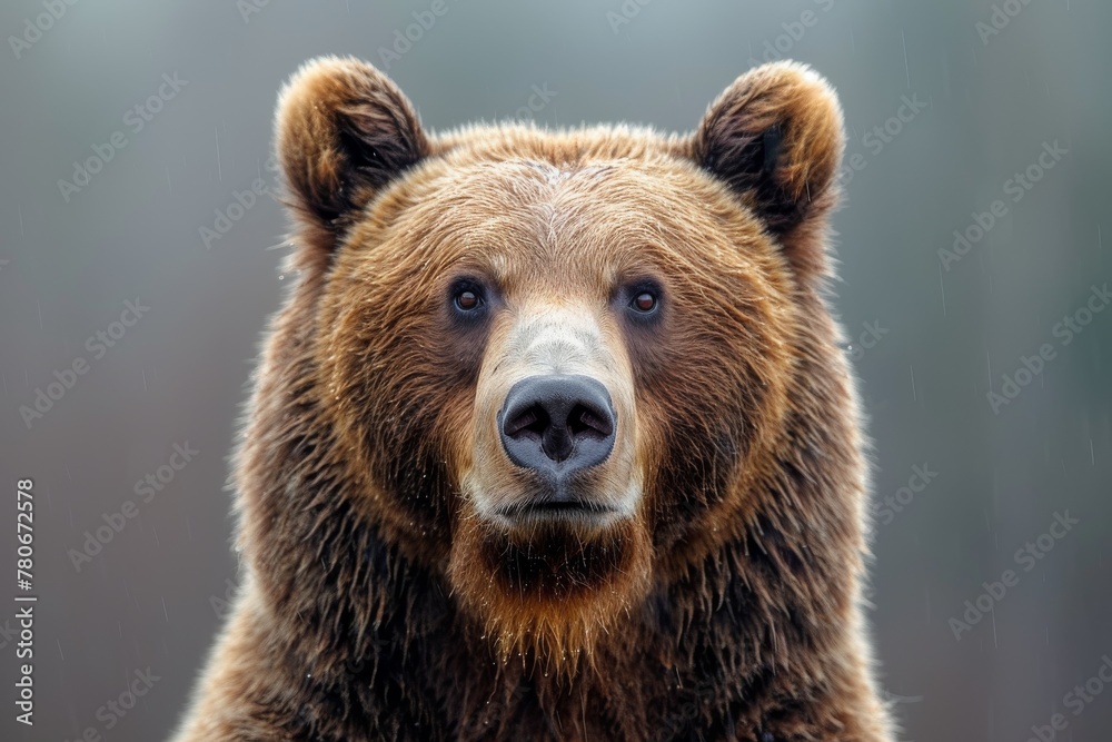 Detailed close-up capturing the captivating and thoughtful expression of a brown bear's face