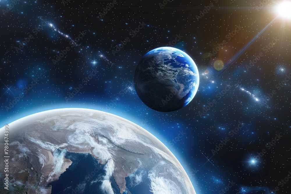 Naklejka premium Free photo of Surface of earth planet in deep space. outer dark space wallpaper 