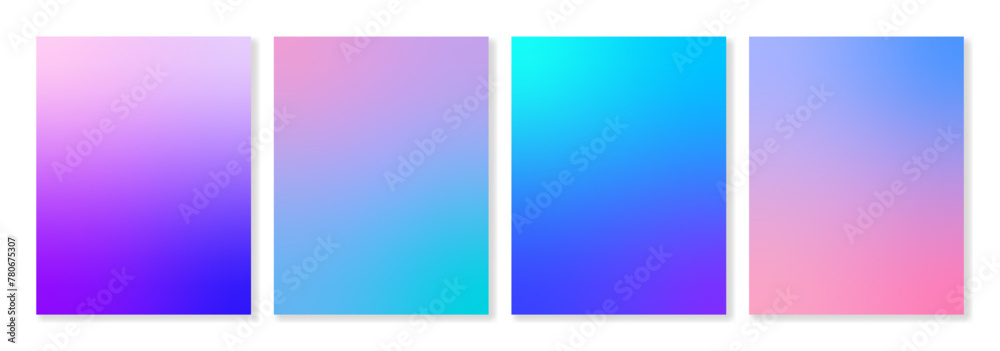 Set of 4 vector gradient backgrounds of trendy pastel colors. For covers, wallpapers, branding, business cards, social media and more. 