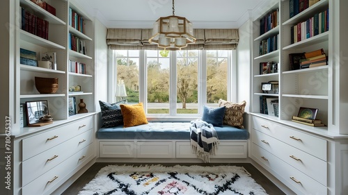 Sunny Window Seat Enclave Surrounded by Books. Concept Cozy Reading Nook, Natural Light Photoshoot, Book Lover Serenity
