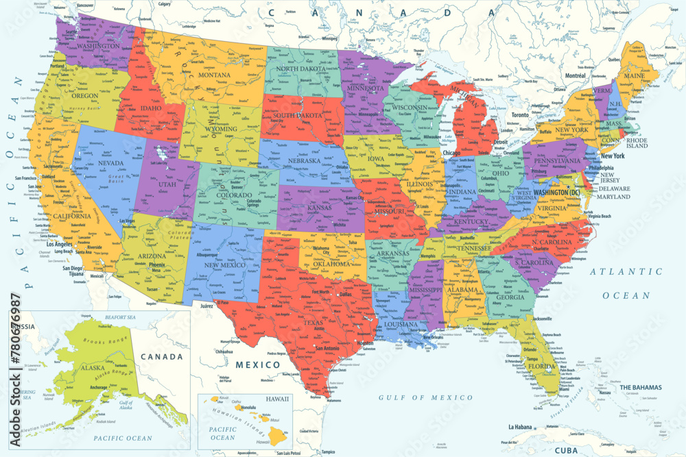 Obraz premium United States - Highly Detailed Colored Vector Map of the USA. Ideally for the Print Posters.