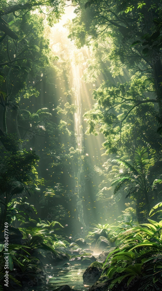 Aerial view of lush green forest canopy with various shades of green foliage, suitable for backgrounds or nature themes.