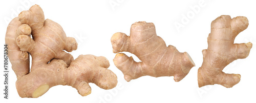 Close-up, Fresh ginger rhizome isolated, transparent PNG, PNG format, cut out, collection, set