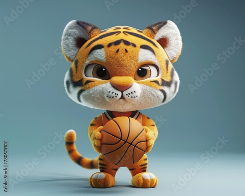 Cute 3D Tiger Cub Mascot Playing Basketball  Geared Up in a Sport Jersey