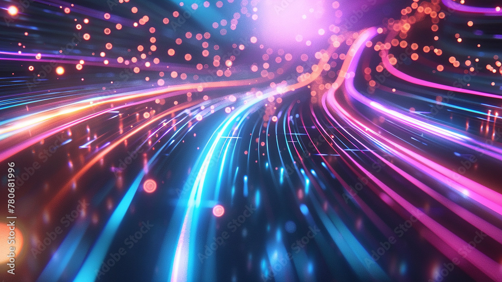 Fototapeta premium Colorful light trails with motion effect. Illustration of high speed light effect on black background