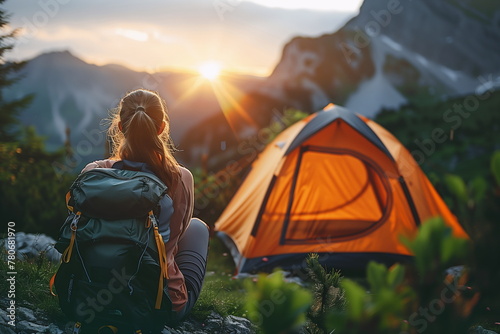 Female hiker in the mountains