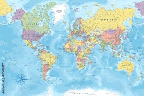 World Map - Highly Detailed Colored Vector Map of the World. Ideally for the Print Posters.