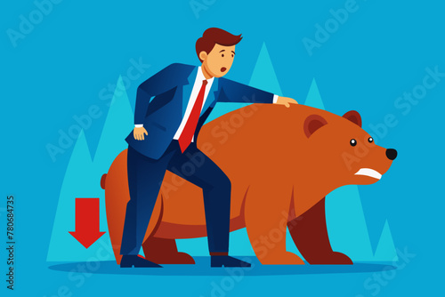 Bear Market Investing Business man and red stock graph bear