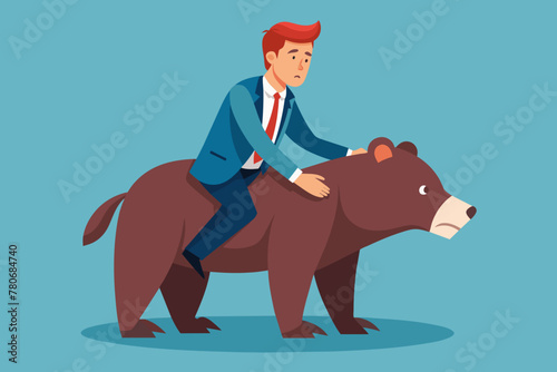 Bear Market Investing Business man and red stock graph bear