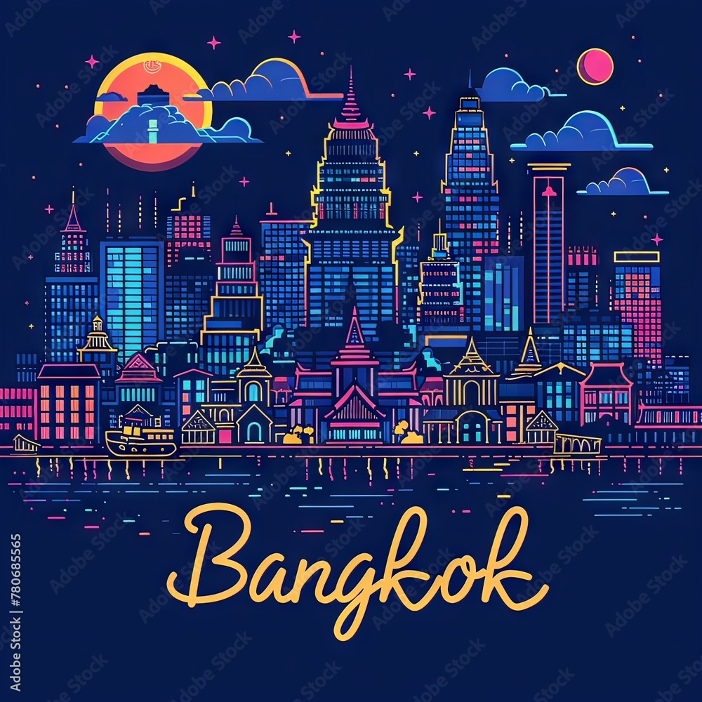 Minimalist Lineart City Poster of Bangkok

