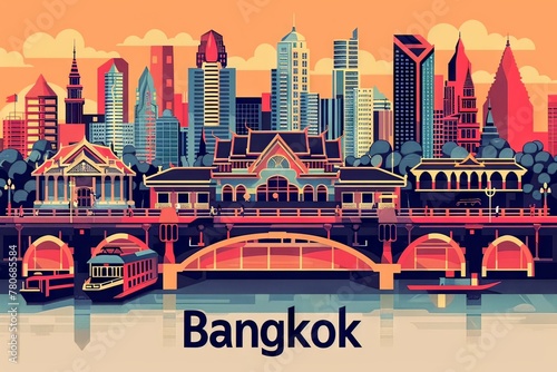 Minimalist Lineart City Poster of Bangkok

