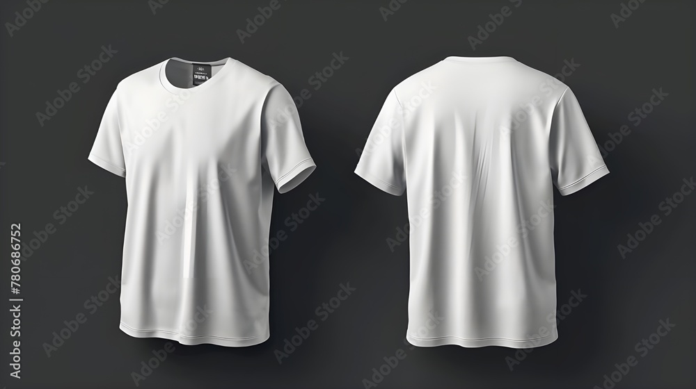 White t-shirt mockup on black background, from the front and back view. White t-shirt mockup on black background, from the front and back view.