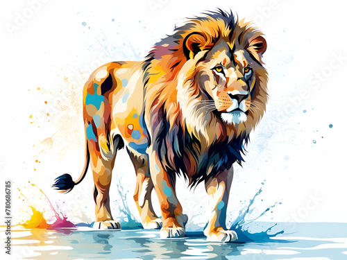  Mighty lion Mighty lion running by the water, jumping,lion illustrations, picture books, POD images
