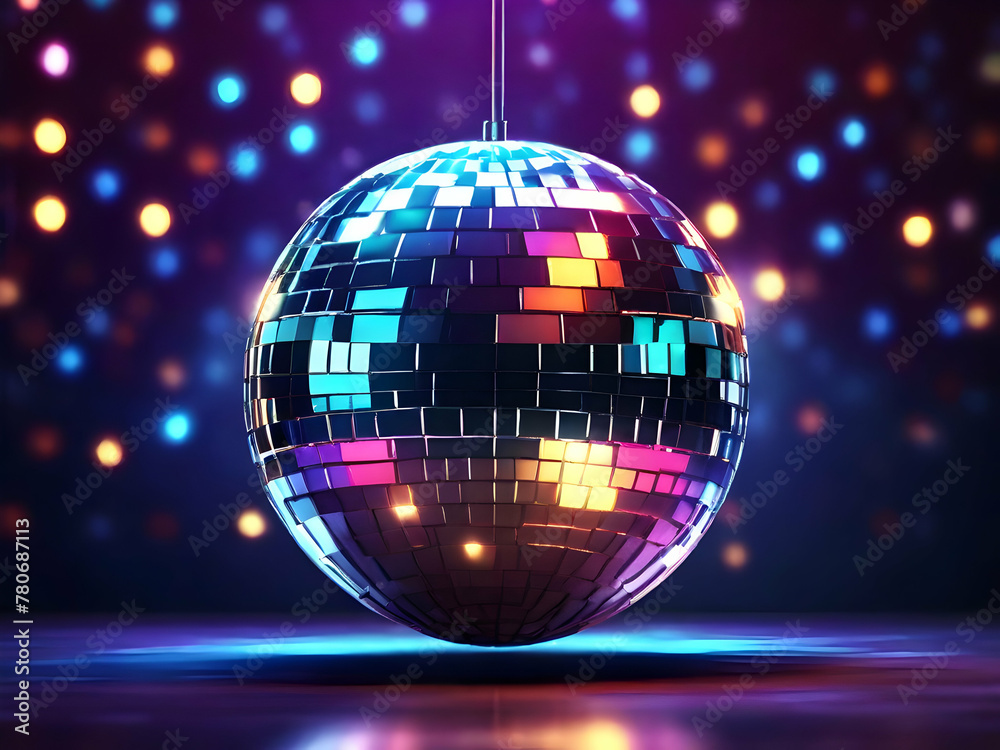 Obraz premium disco ball with disco lights. club, sphere, nightclub, discoball, night, bright,Ai generated 