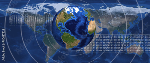 A collage consisting of an image of the planet Earth against the background of a world map