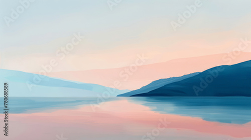 A serene, minimalist landscape distilled to its essence with simple color blocks, © FoxGrafy
